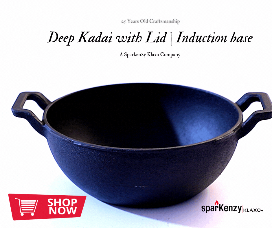 Sparkenzy Pre seasoned Cast iron Skillet 10 inch | Kadai 10 inch | Cast Iron Grill Pan | Combo