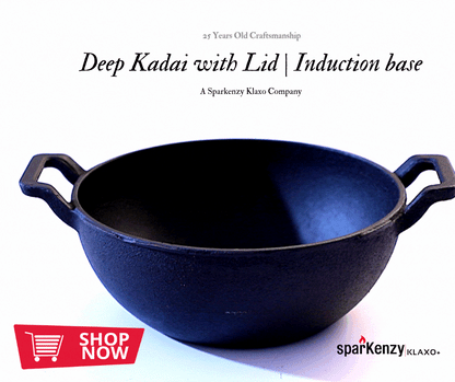 Sparkenzy Pre seasoned Cast iron Skillet 10 inch | kadai 10 inch | Paniyaram pan 12 pit | Cast Iron Grill Pan | Combo