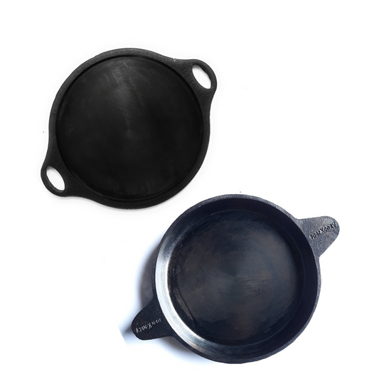 Sparkenzy Pre seasoned Cast iron Tawa 11 inch | Fish fry pan 9 inch | Combo
