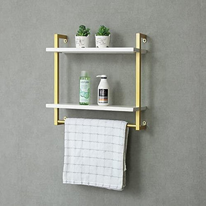 Sparkenzy Wall Shelves for bathroom towel racks | towel holder | Gold | Metal with wood