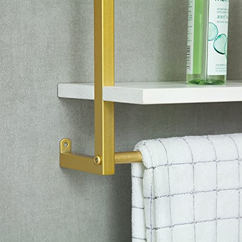 Sparkenzy Wall Shelves for bathroom towel racks | towel holder | Gold | Metal with wood
