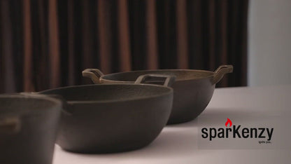 Sparkenzy Cast Iron Kadai with lid | Wok | Pre Seasoned | 10 inch