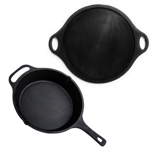Sparkenzy Pre seasoned Cast iron Dosa Tawa 11 inch | Skillet 10 inch | Combo