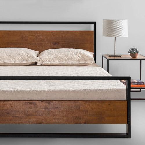 Sparkenzy Metal Bed | Steel Cot with Wooden Head and Foot Board| King/queen Size