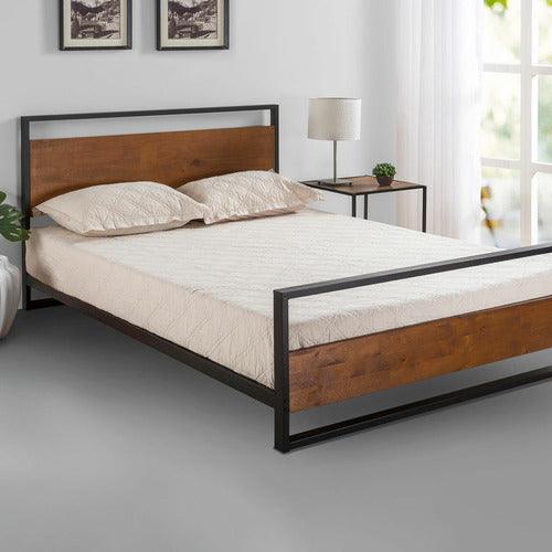 Sparkenzy Metal Bed | Steel Cot with Wooden Head and Foot Board| King/queen Size